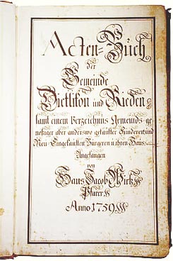 Titelblatt "Acten-Buch der Gemeinde Dietlikon und Rieden"